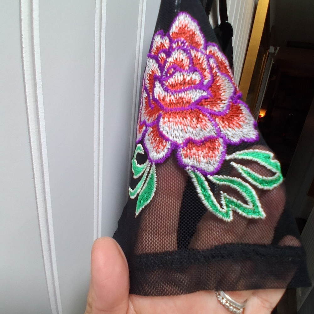 Floral Embroidered Black Top - Picture 4 of 16